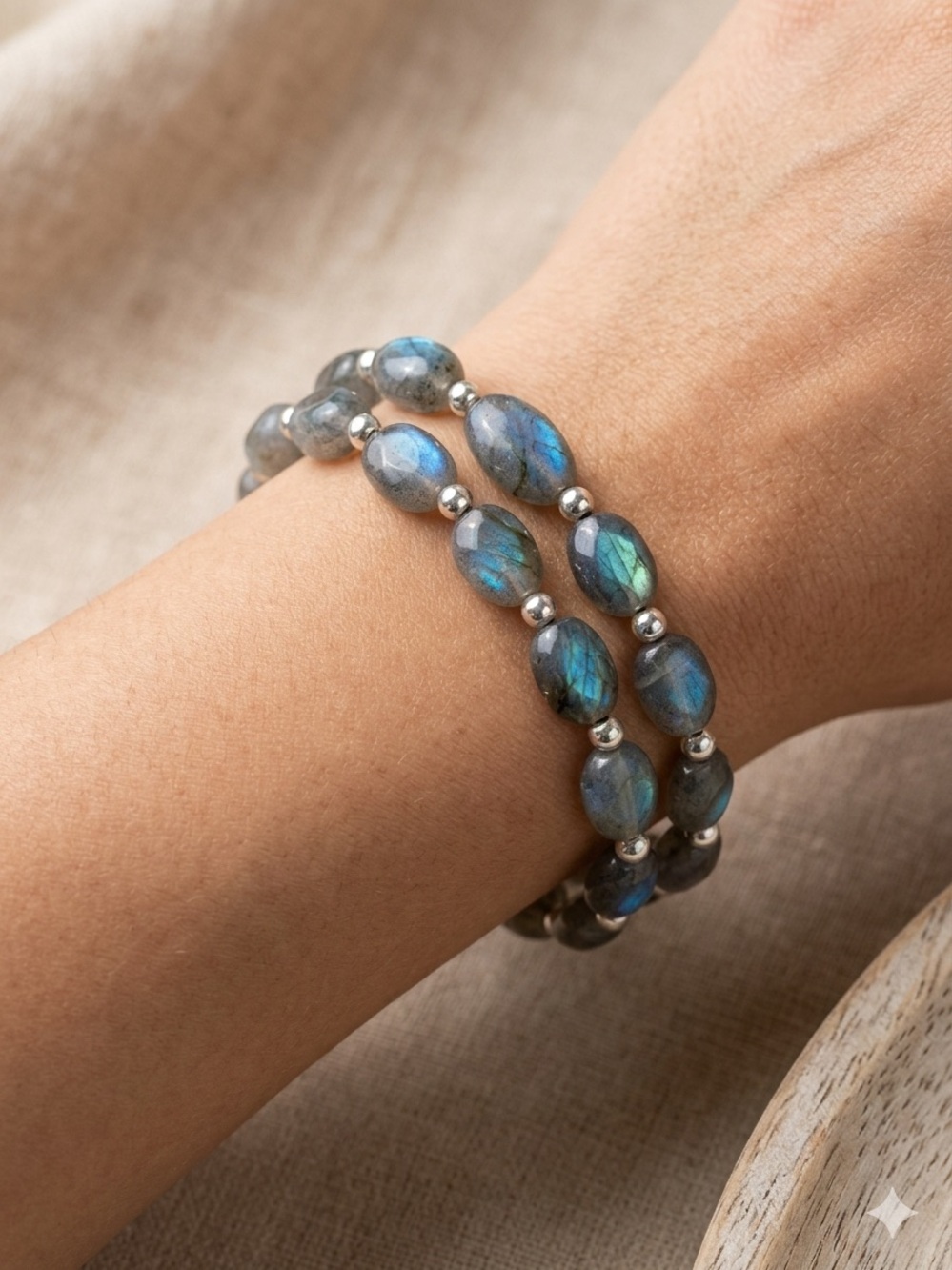 ✨Natural Labradorite Double Wrap Bracelet Sterling Silver Spacers✨